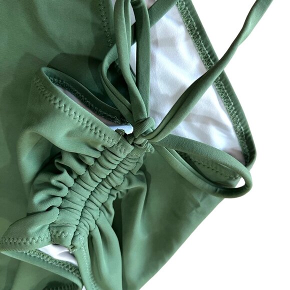 Beachsissi Halter Neck Bikini Top Ruched Bottom Olive Green Size Medium NWT - Picture 5 of 9